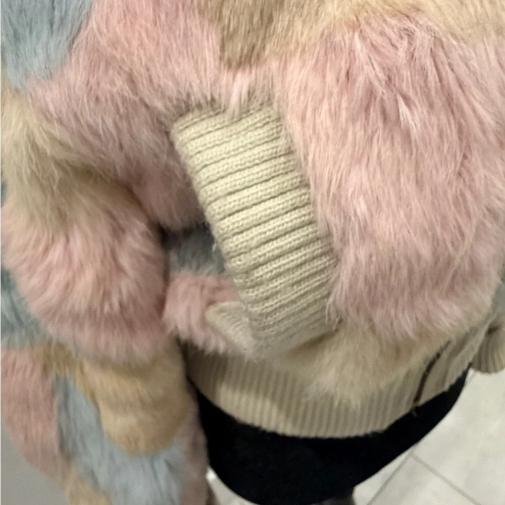 Colorful Teddy Jacket genuine, rabbit fur, multicolored coat - Picture 6 of 12